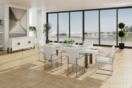 Lenny- Modern White High Gloss & Stainless Steel Gun Metal Dining Table - image 5
