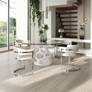 Lilly - Modern 12mm Round Glass + White Dining Table - image 5