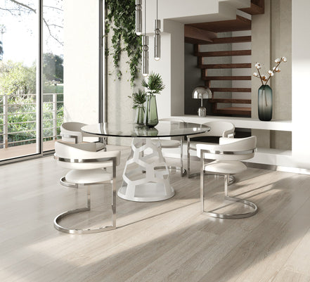 Lilly - Modern 12mm Round Glass + White Dining Table - image 5