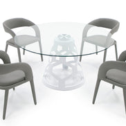 Lilly - Modern 12mm Round Glass + White Dining Table