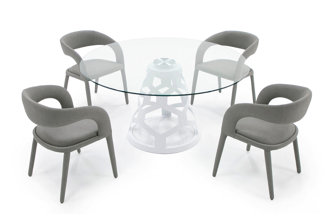 Lilly - Modern 12mm Round Glass + White Dining Table
