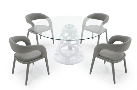 Lilly - Modern 12mm Round Glass + White Dining Table