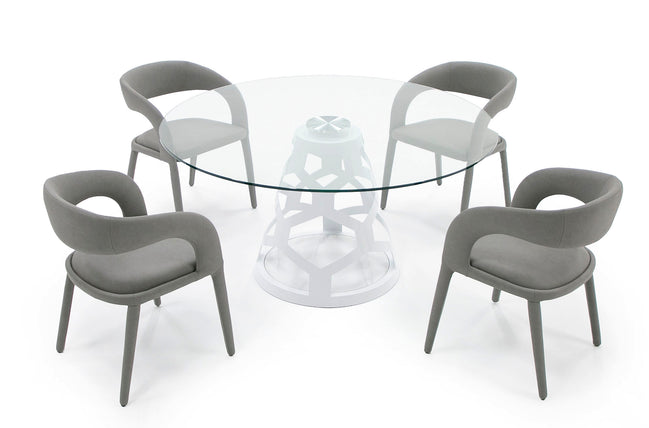Lilly - Modern 12mm Round Glass + White Dining Table