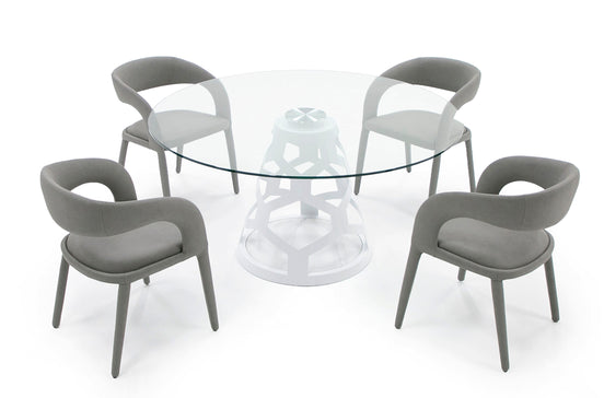Lilly - Modern 12mm Round Glass + White Dining Table