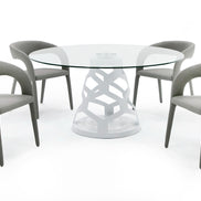 Lilly - Modern 12mm Round Glass + White Dining Table - image 2