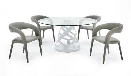 Lilly - Modern 12mm Round Glass + White Dining Table - image 2