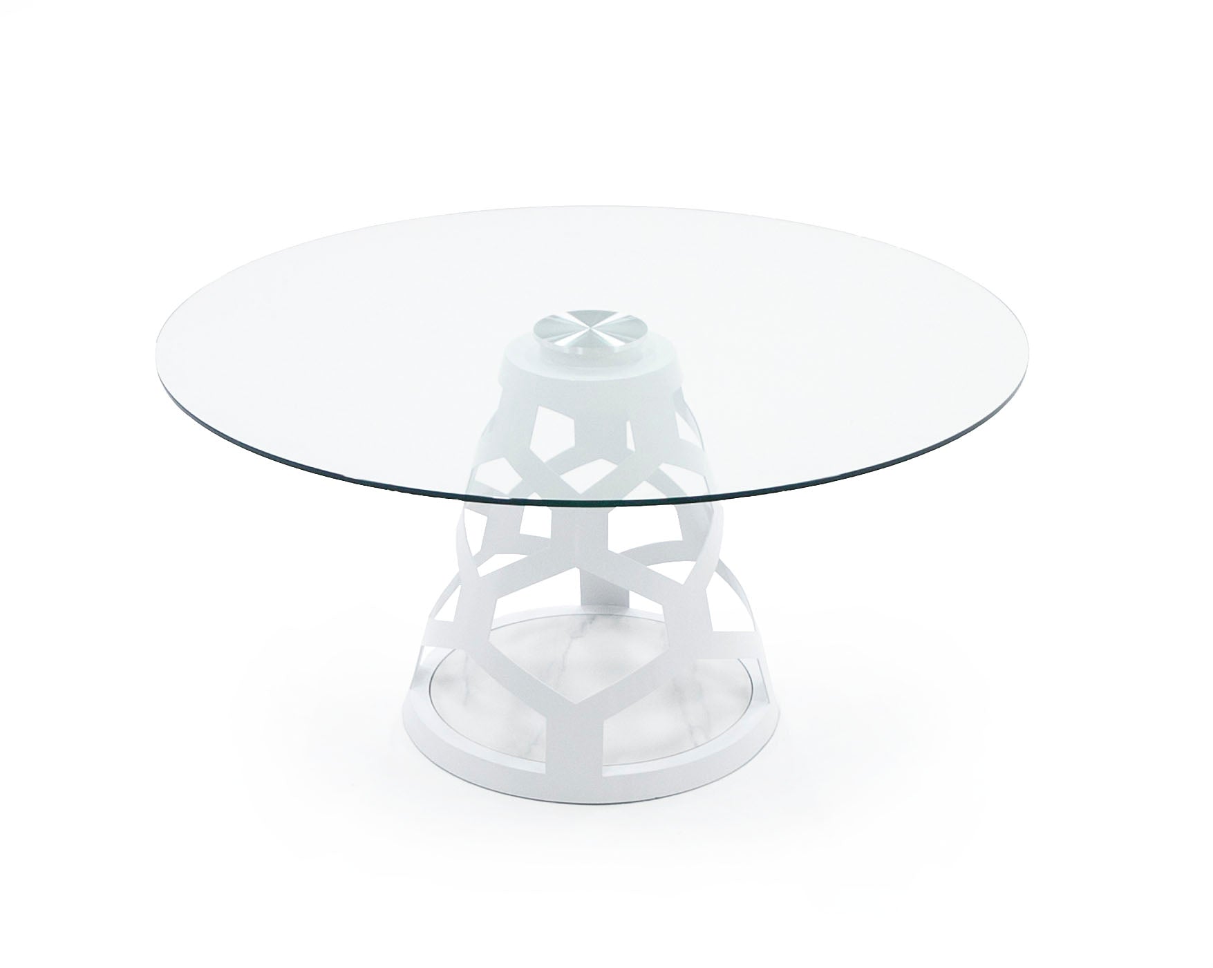 Lilly - Modern 12mm Round Glass + White Dining Table - image 3