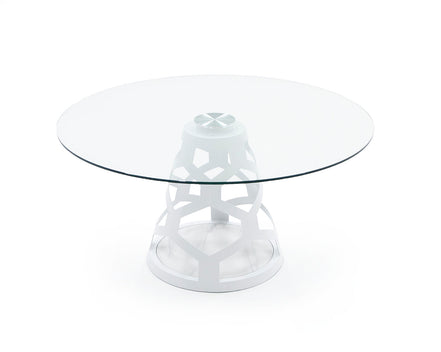 Lilly - Modern 12mm Round Glass + White Dining Table - image 3