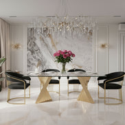 Buquet - Glam Glass + Champagne Gold Rectangular Dining Table