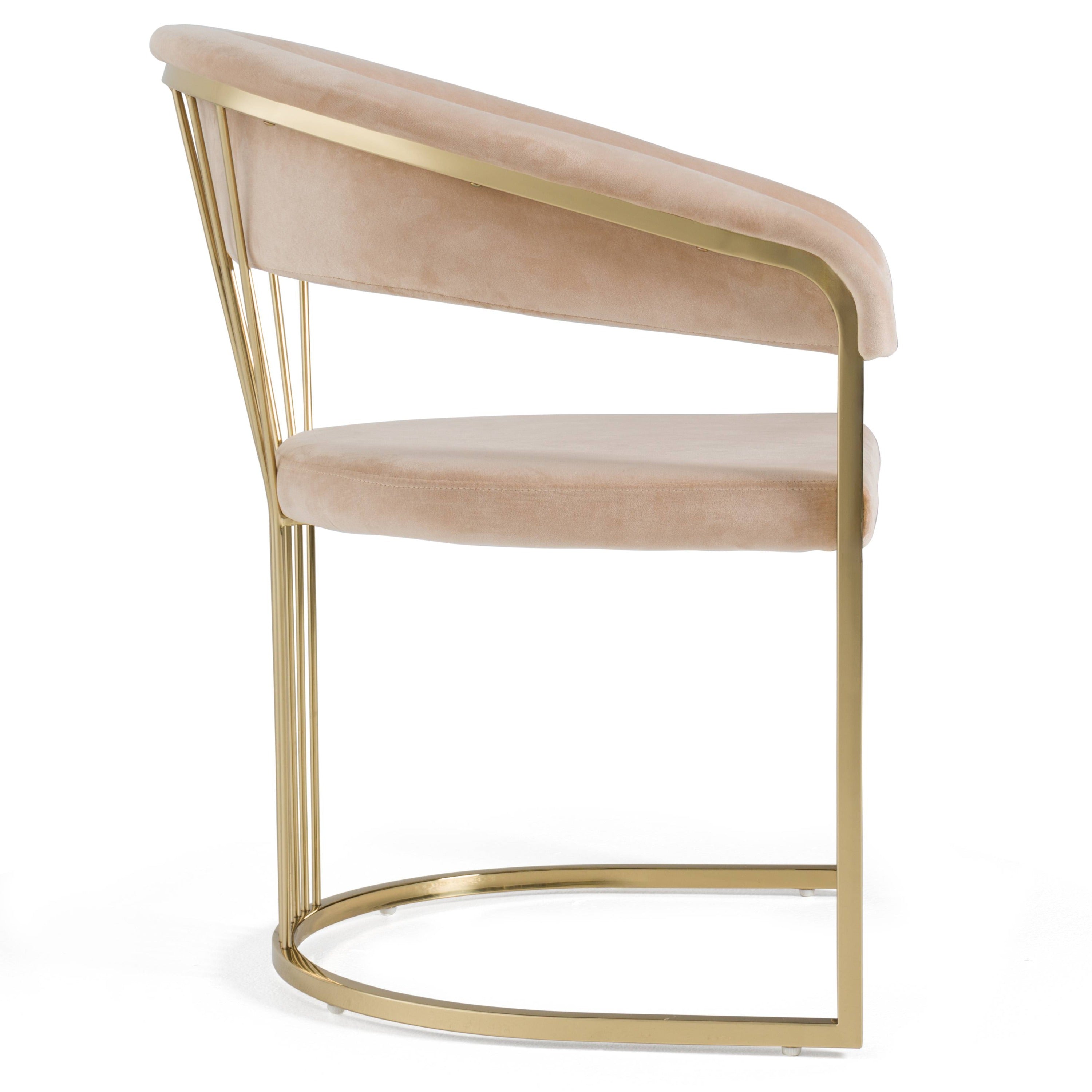 Linda - Modern Beige Velvet and Gold Dining Chair - image 3