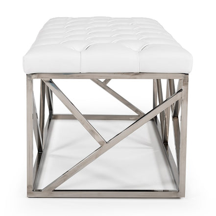 Lindsey Modern White Leatherette & Stainless Steel Bench - image 4