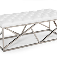 Lindsey Modern White Leatherette & Stainless Steel Bench - image 2