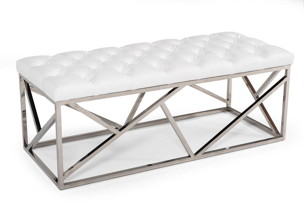 Lindsey Modern White Leatherette & Stainless Steel Bench - image 2