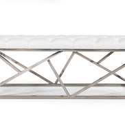 Lindsey Modern White Leatherette & Stainless Steel Bench