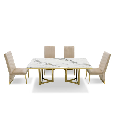 Loomis - White Marble & Gold Dining Table - image 2
