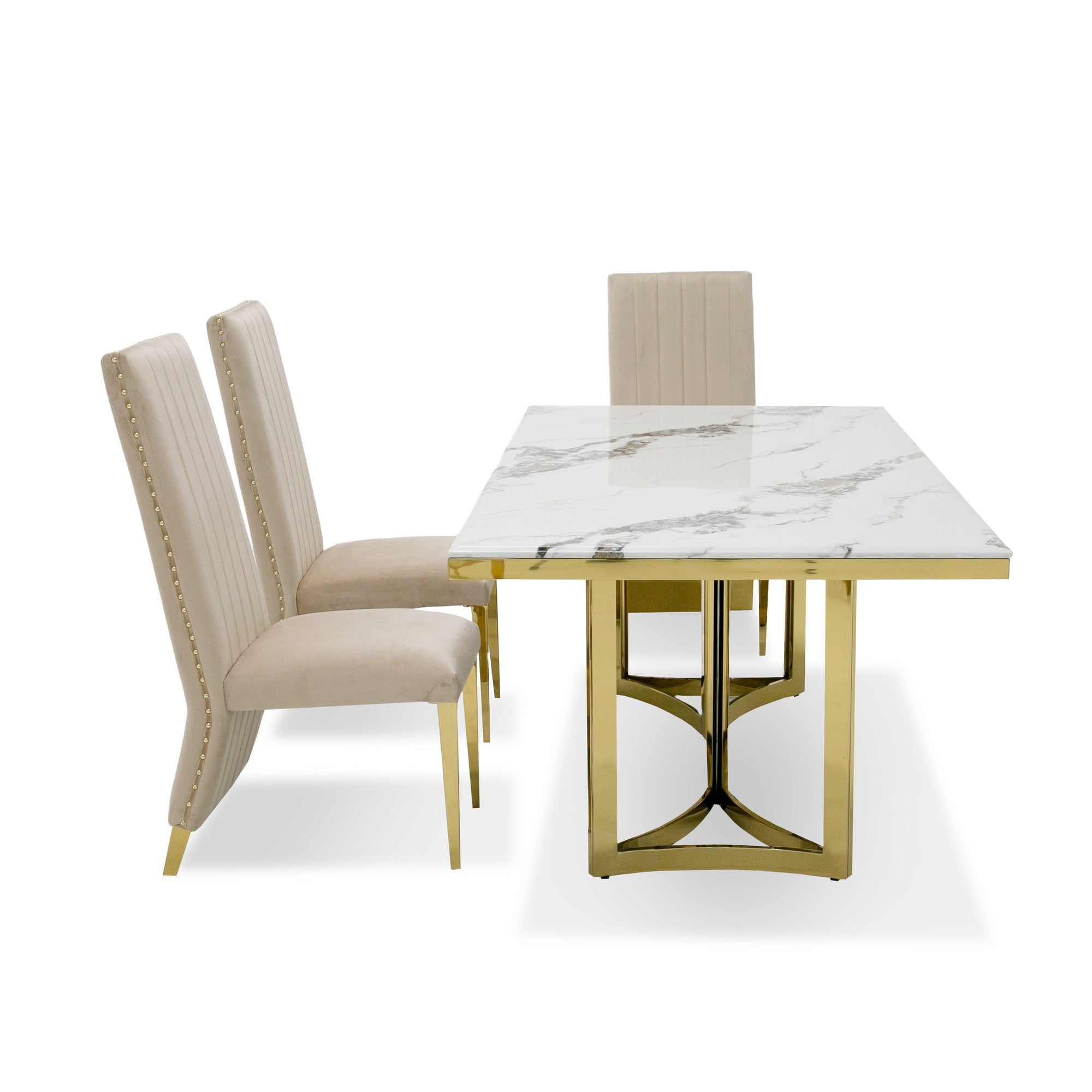 Loomis - White Marble & Gold Dining Table - image 3