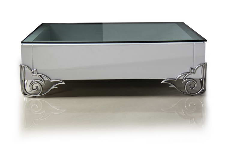 LS538 Emma Modern White Coffee Table w/ Glass Top