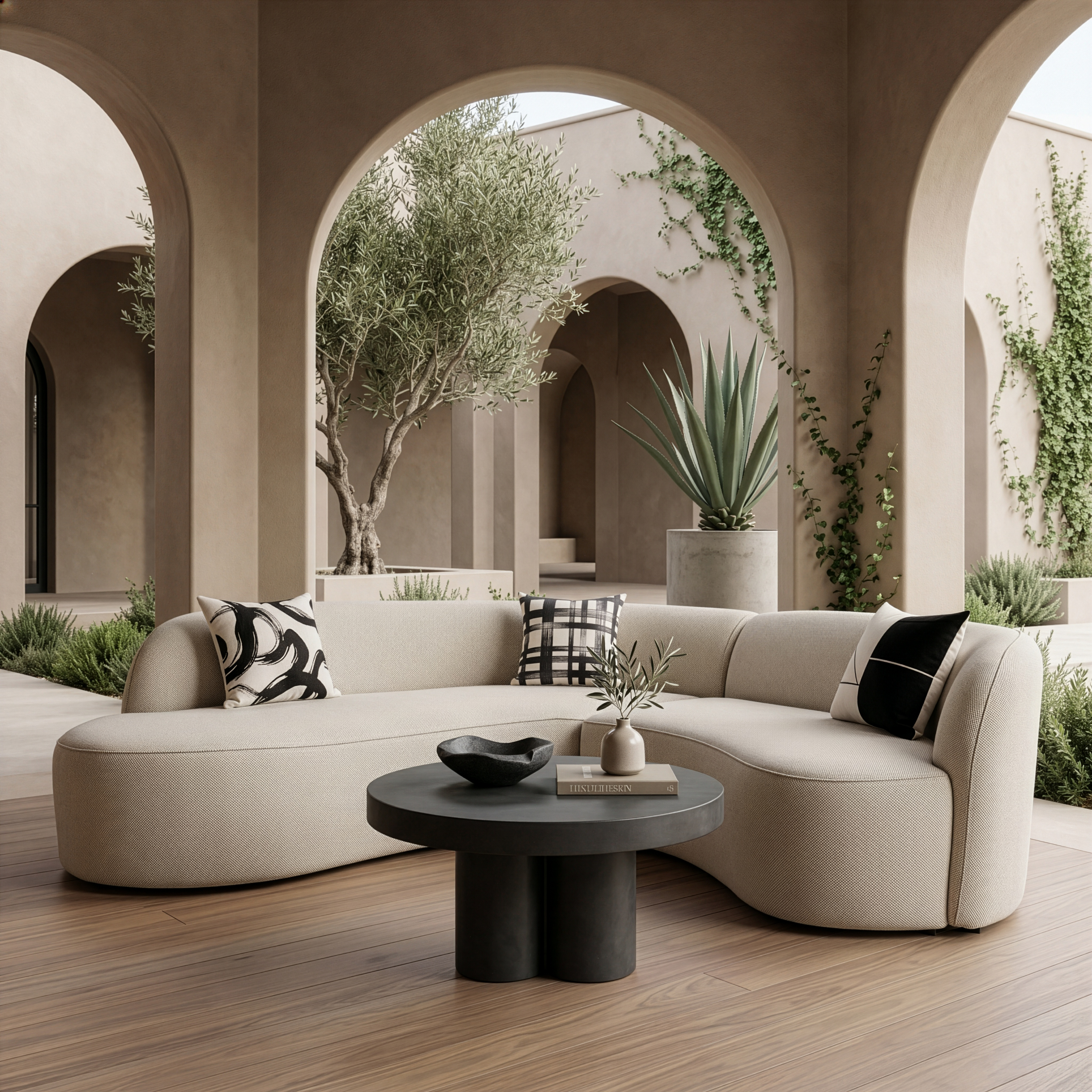 Lucena - Outdoor Oyster Olefin Fabric Curved Sectional Sofa - image 2