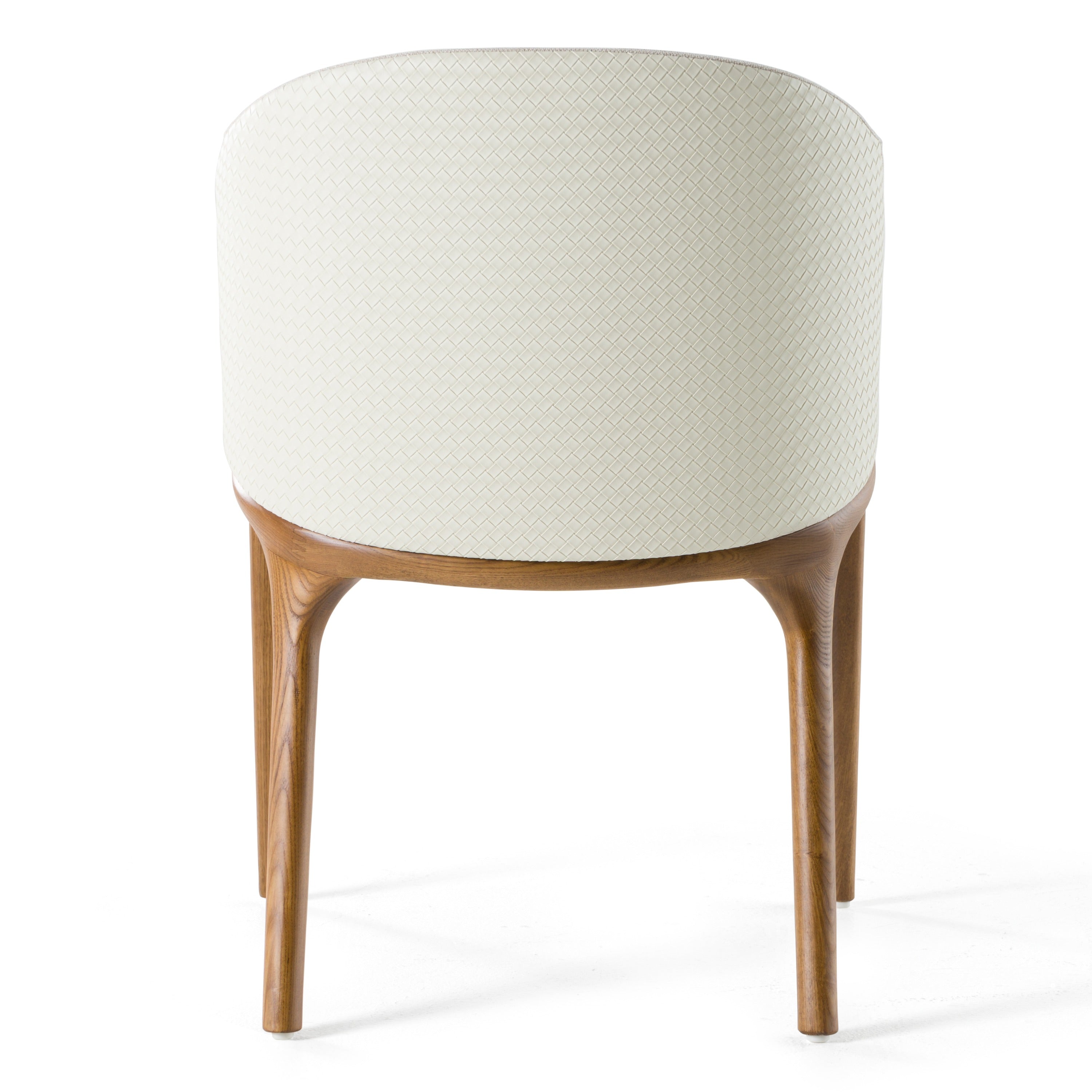 Lunde Cream Fabric and Walnut Arm Dining Chair - image 4