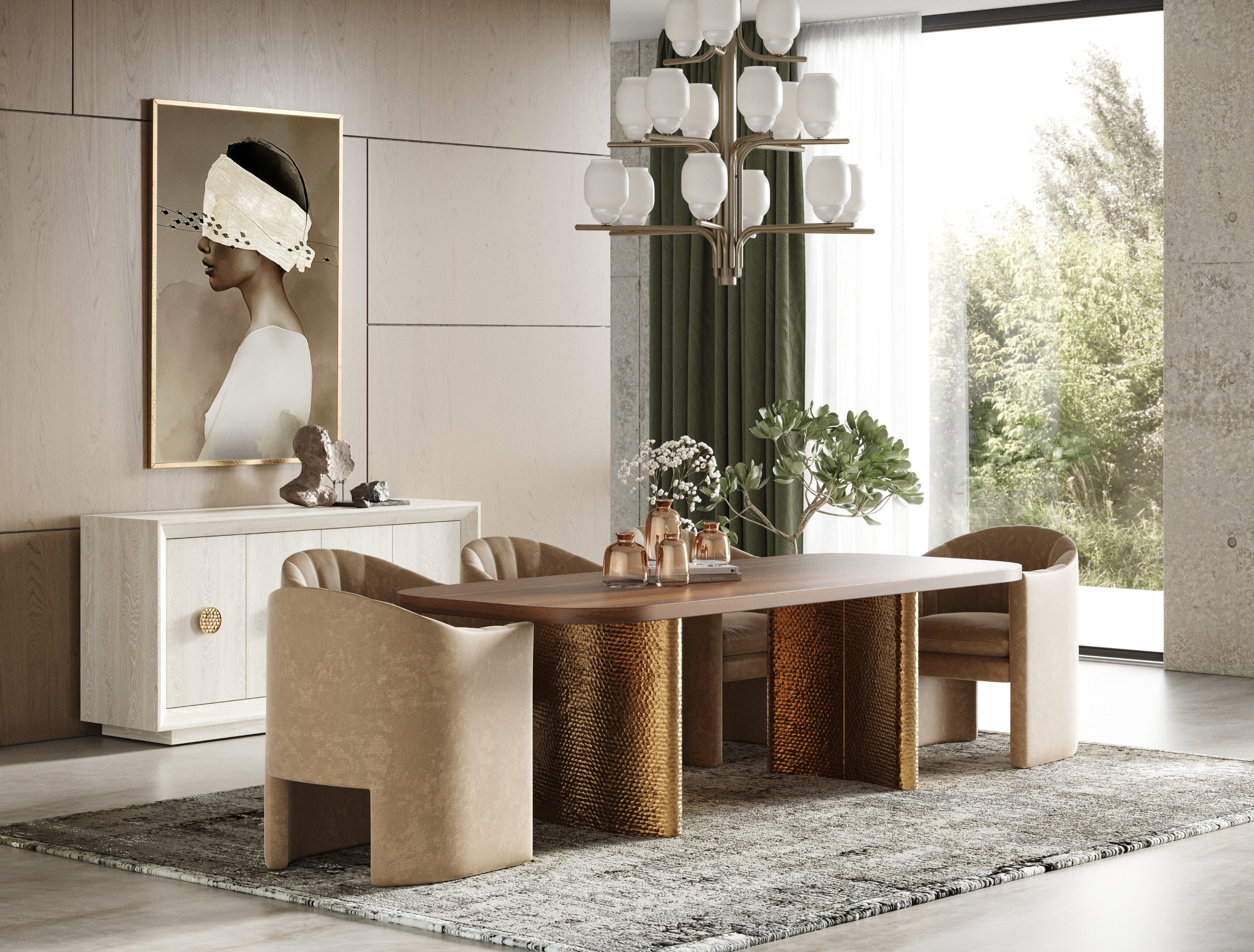 Marjorie - Modern Walnut + Brushed Gold Rectangular Dining Table - image 4