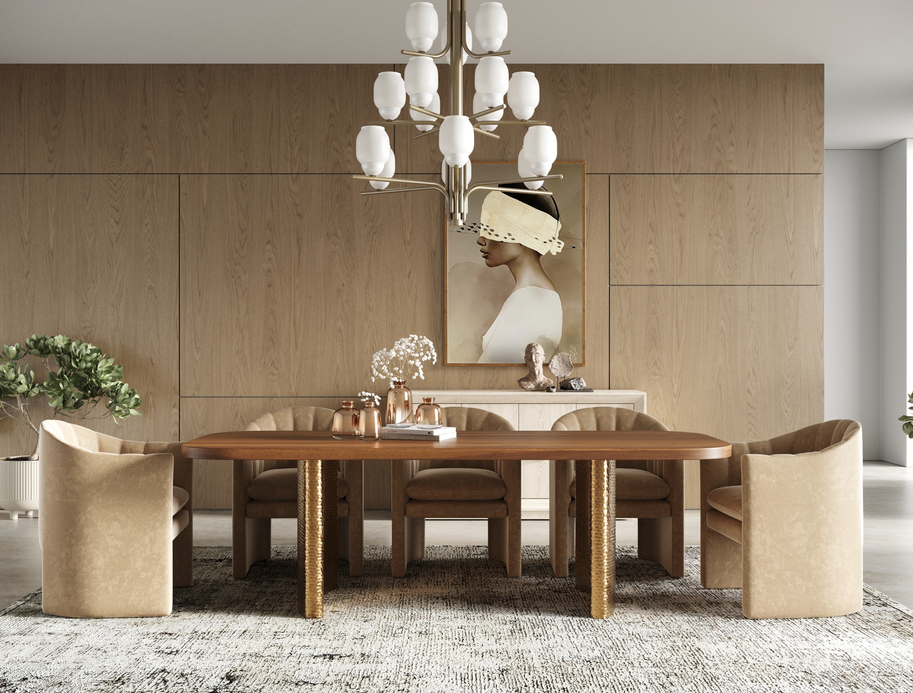 Marjorie - Modern Walnut + Brushed Gold Rectangular Dining Table - image 5