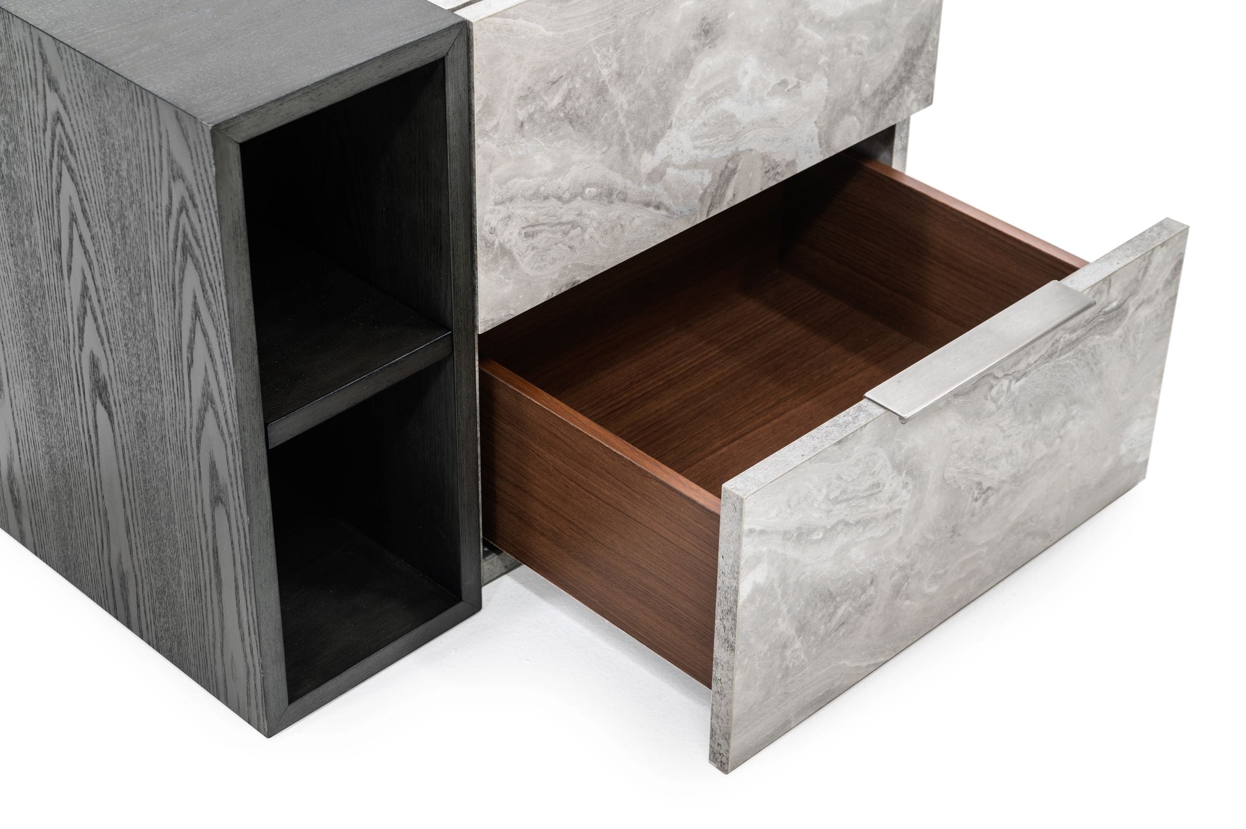 Maranello - Modern Grey Wash & Faux Marble Nightstand - image 2