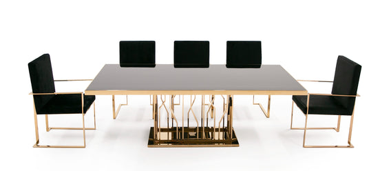 Marston Modern Black Glass & Rosegold Dining Table