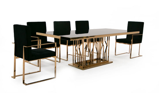Marston Modern Black Glass & Rosegold Dining Table - image 2