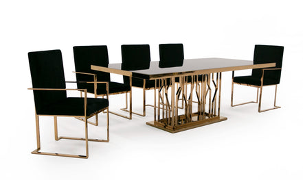 Marston Modern Black Glass & Rosegold Dining Table - image 3