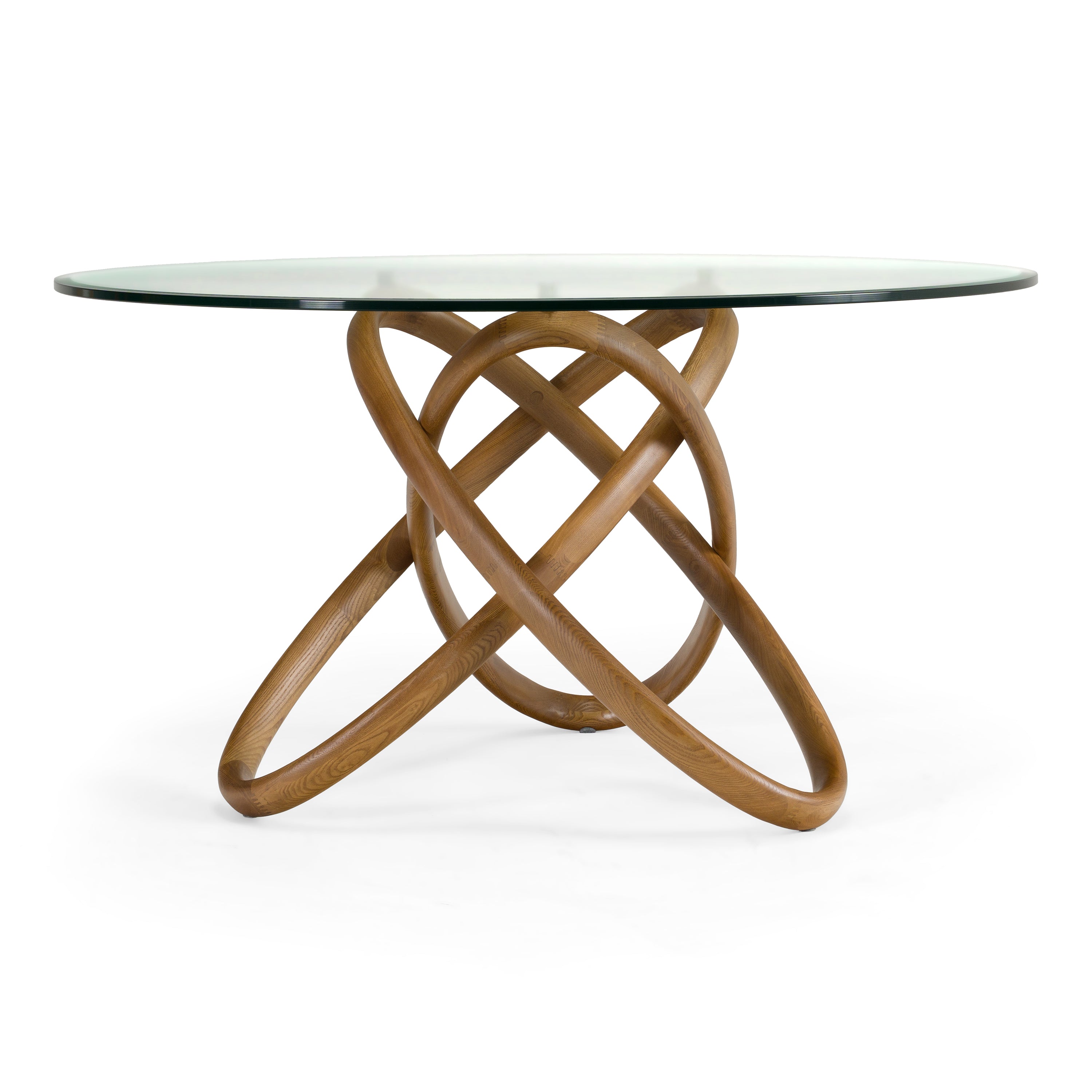 Mason Modern Round Glass & Walnut Dining Table - image 3