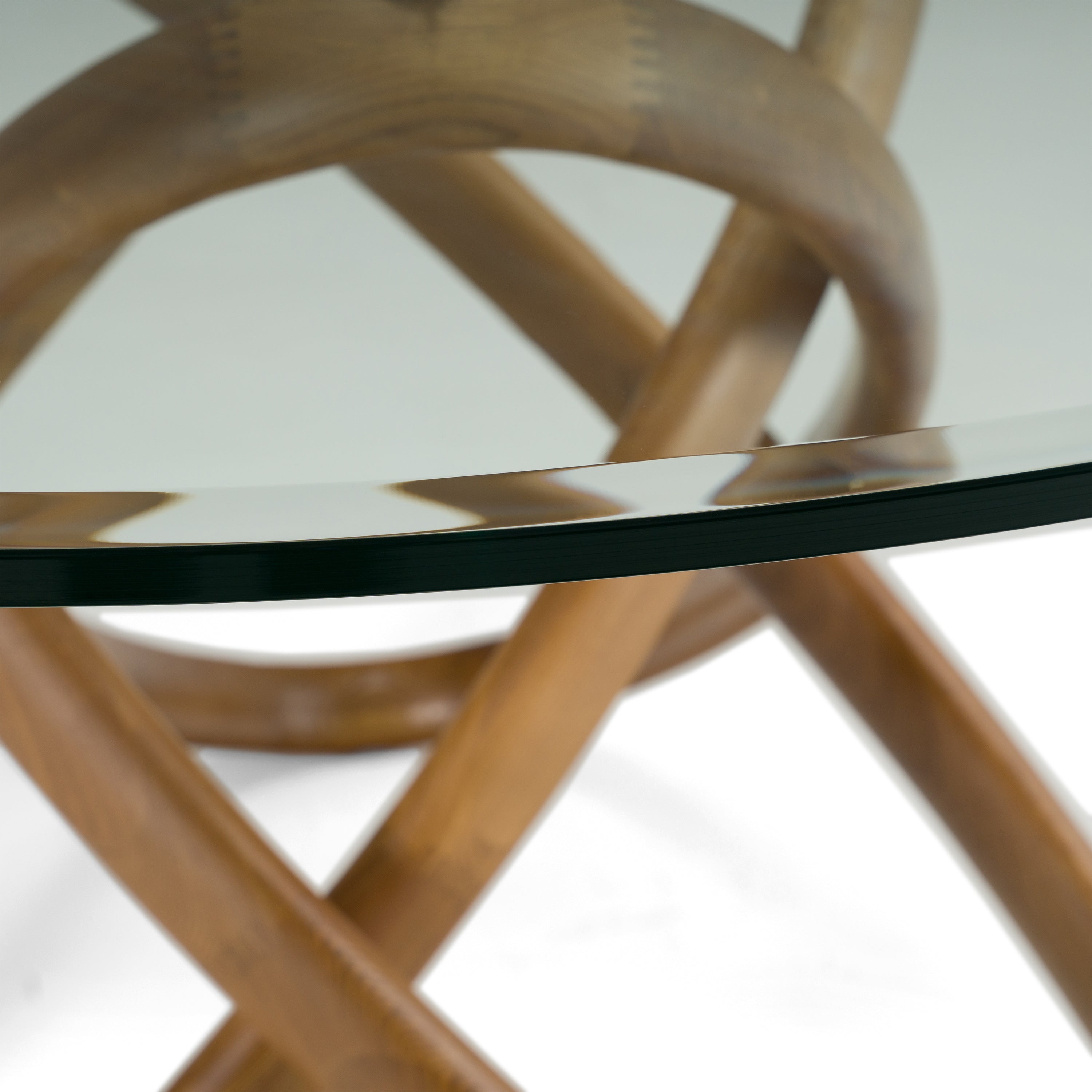 Mason Modern Round Glass & Walnut Dining Table - image 5