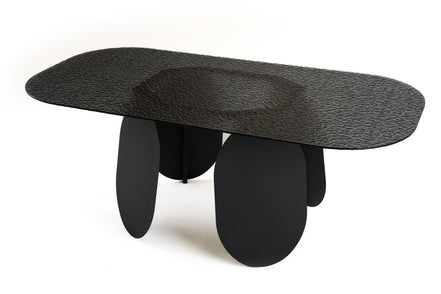 Maxine - Modern Hammered Grey Glass Rectangular Dining Table - image 4