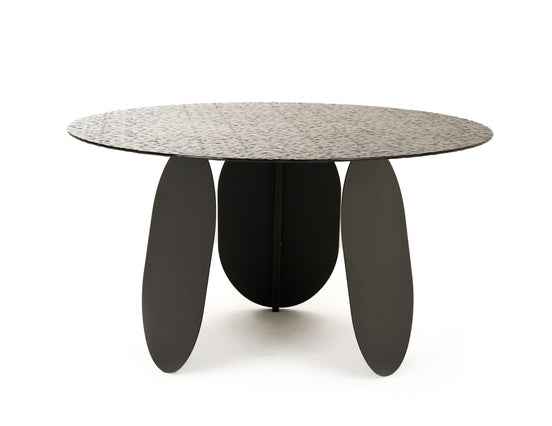 Maxine - Modern Hammered Grey Glass Round Dining Table - image 2
