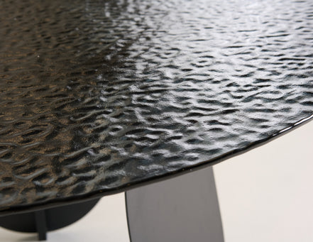Maxine - Modern Hammered Grey Glass Round Dining Table - image 3