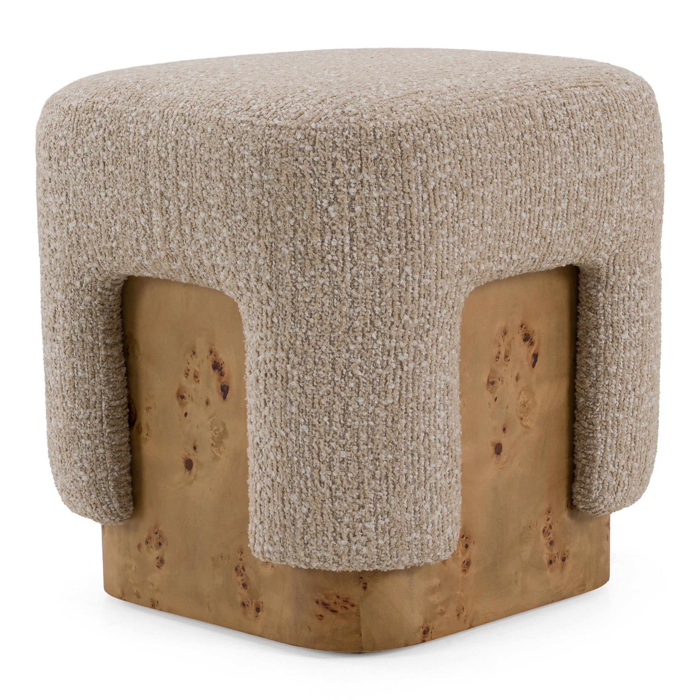 Mayfair - Contemporary Beige Fabric + Burl Square Ottoman - image 5