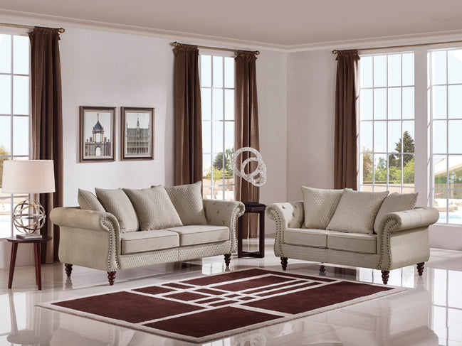 Nadine Transitional Beige Fabric Loveseat