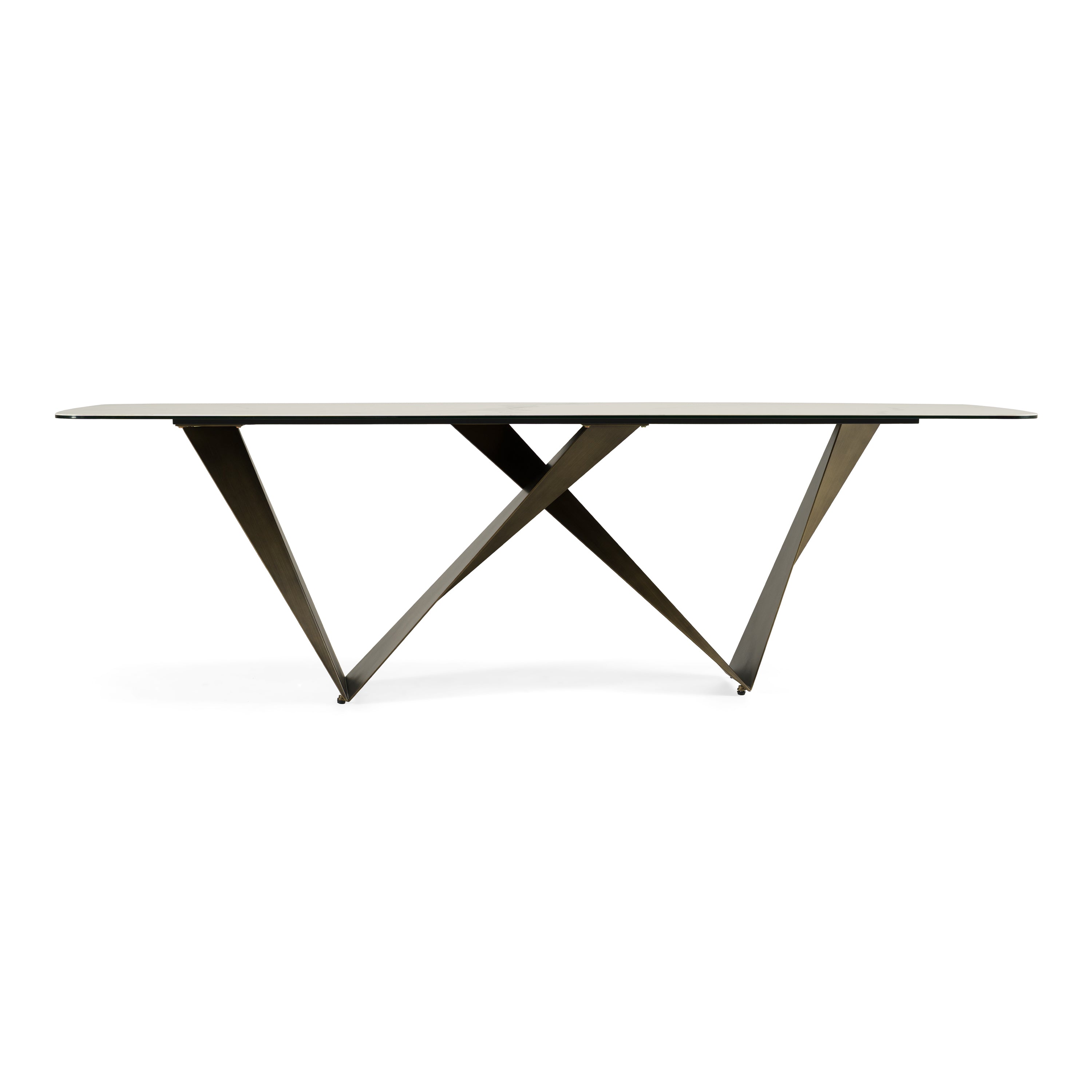 Melanie - Modern White Ceramic & Brushed Brown Dining Table - image 3