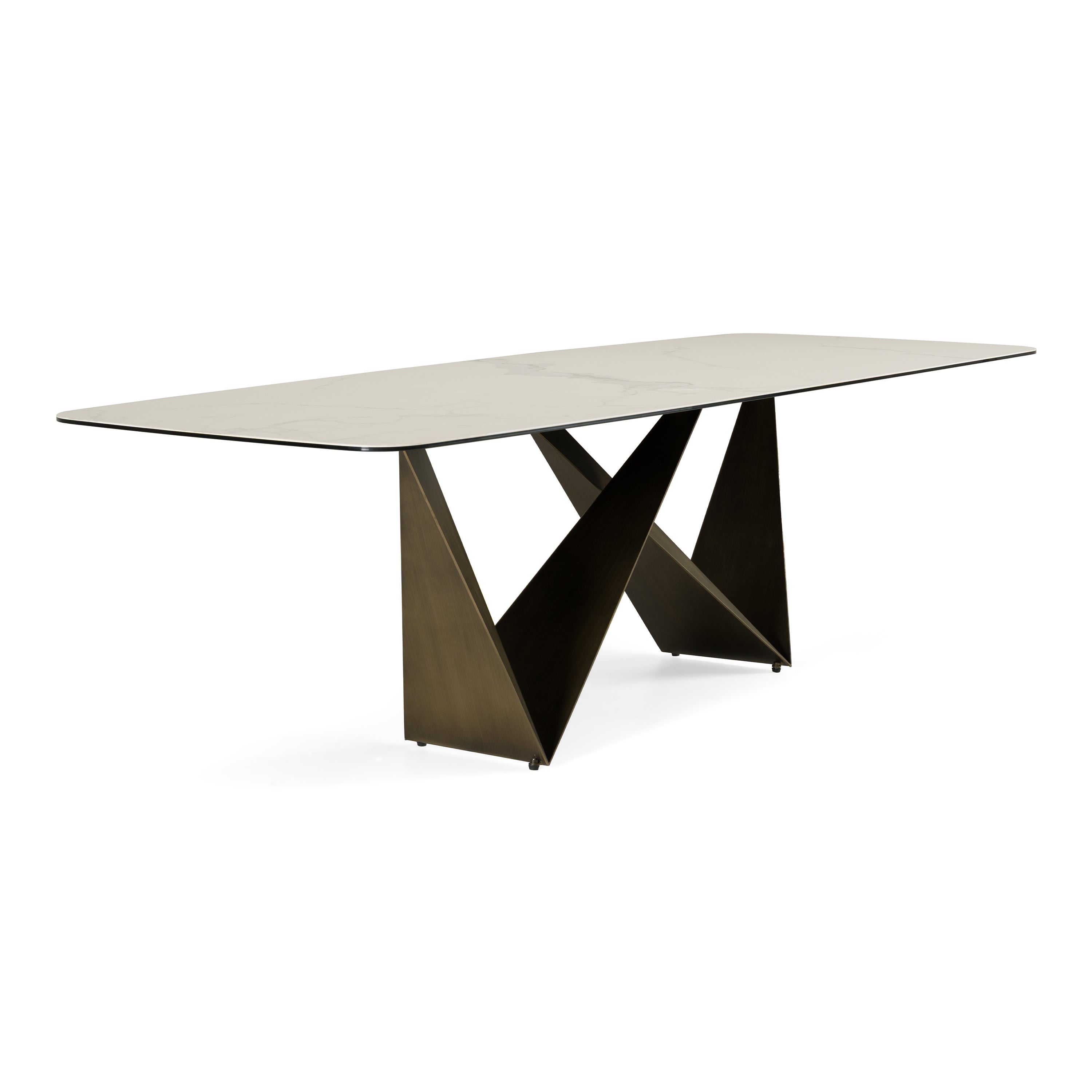Melanie - Modern White Ceramic & Brushed Brown Dining Table - image 4