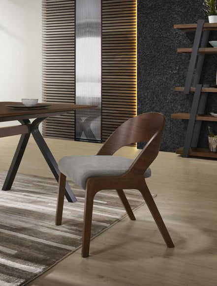 Runyon Modern Walnut & Grey Fabric Dining Chair (Set of 2) - image 2