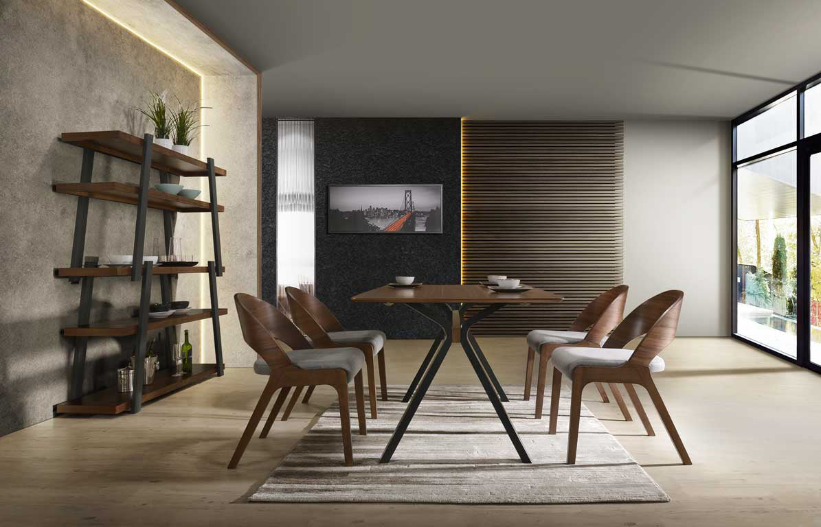 Runyon Modern Walnut & Grey Fabric Dining Chair (Set of 2)