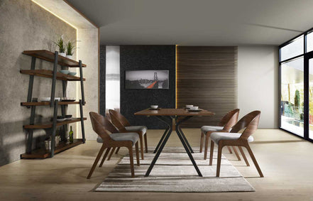 Runyon Modern Walnut & Grey Fabric Dining Chair (Set of 2)