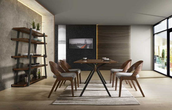 Runyon Modern Walnut & Grey Fabric Dining Chair (Set of 2)