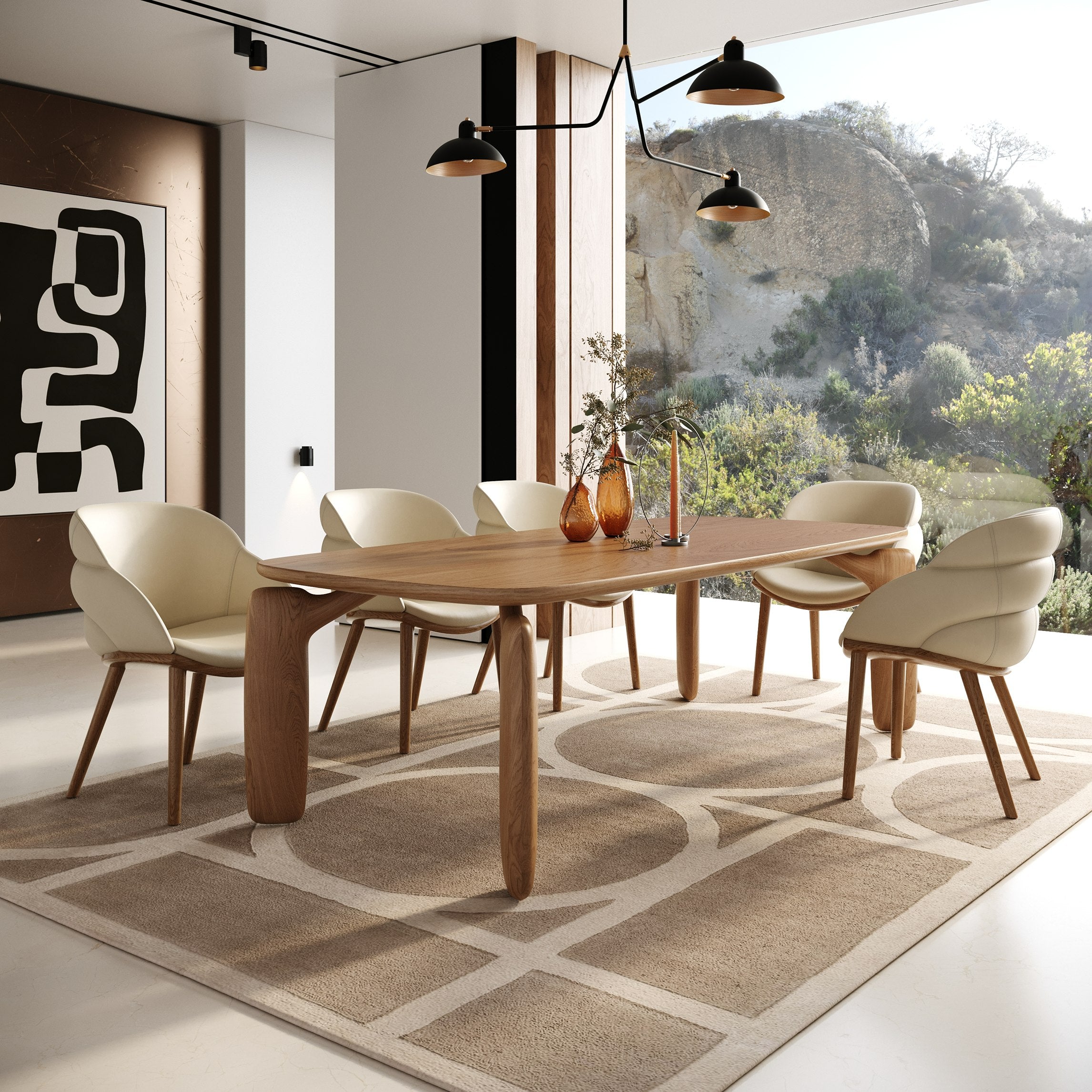 Michael - Mid-Century Modern Beige Vegan Leather + Walnut Dining Chair