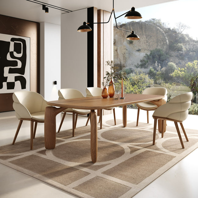 Michael - Mid-Century Modern Beige Vegan Leather + Walnut Dining Chair