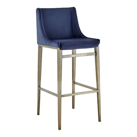 Mimi - Contemporary Blue Velvet + Brass Counter Stool (Set of 2) - image 5