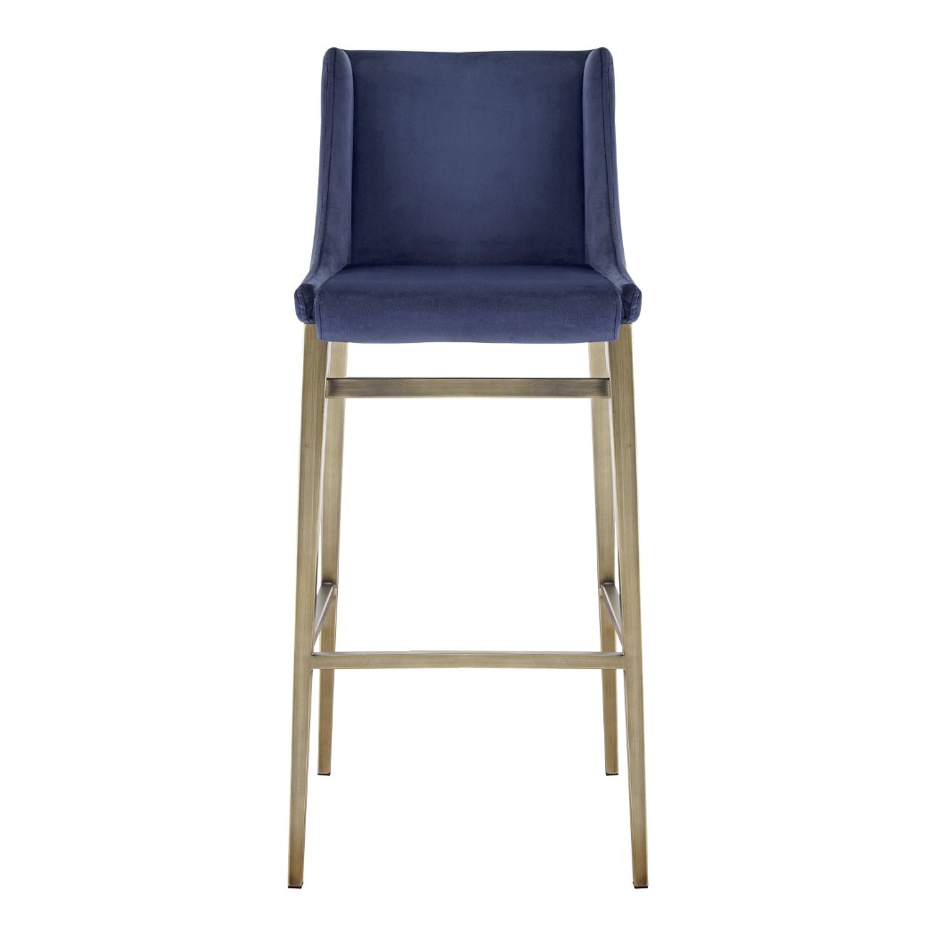 Mimi - Contemporary Blue Velvet + Brass Counter Stool (Set of 2) - image 4
