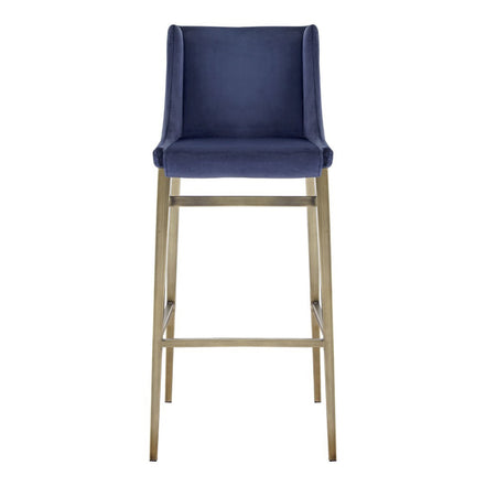 Mimi - Contemporary Blue Velvet + Brass Counter Stool (Set of 2) - image 4