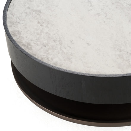 Miranda - Modern Ceramic + Black Oak Round Coffee Table - image 5