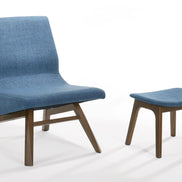 Whitney - Modern Blue & Walnut Accent Chair & Ottoman
