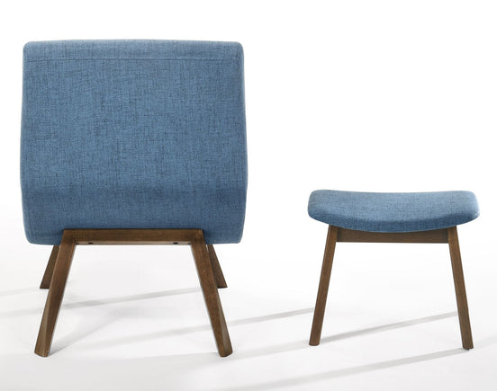 Whitney - Modern Blue & Walnut Accent Chair & Ottoman - image 2